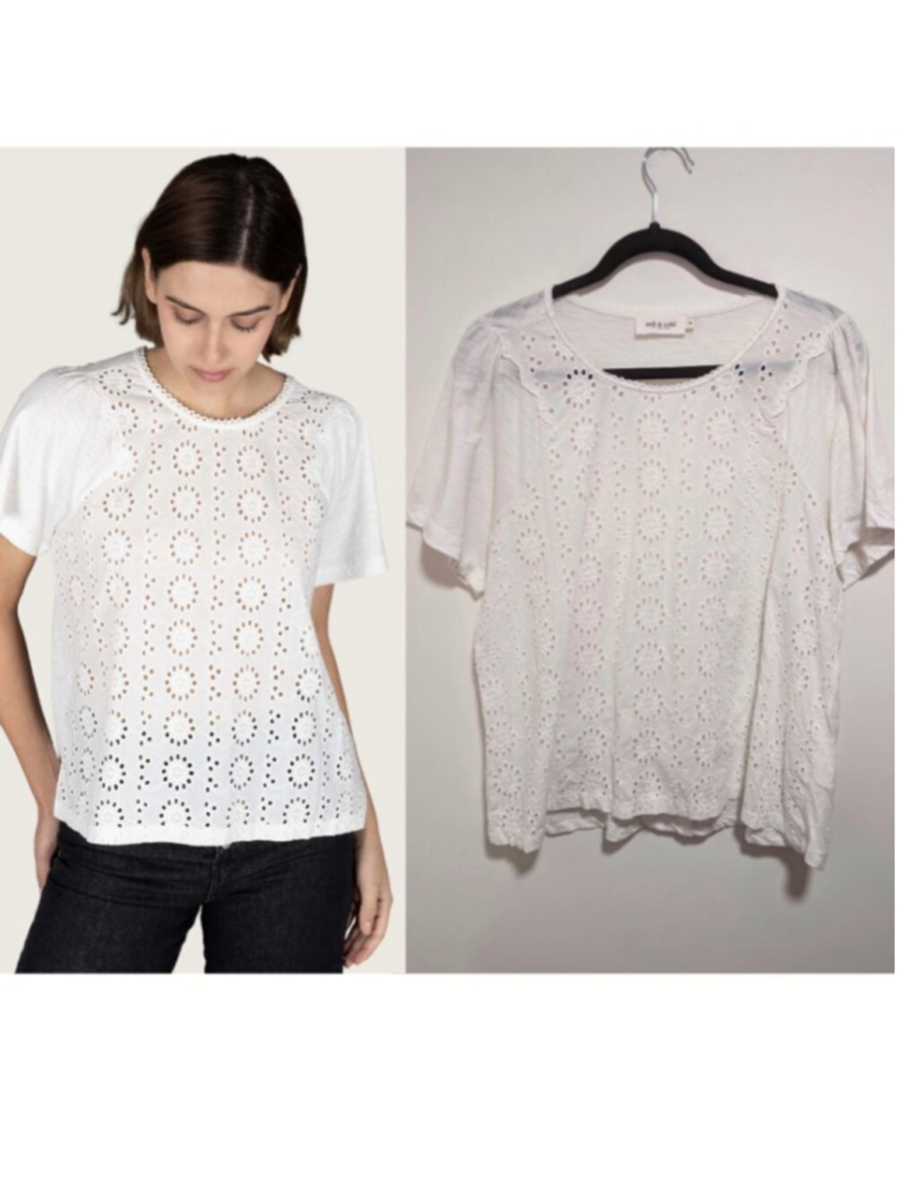 Indi & Cold | Embroidered Eyelet Mixed Media Tee In White